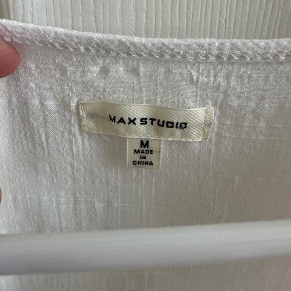 max studio women’s white black embroidered kimono top size m boho peasant blouse - Picture 6 of 8